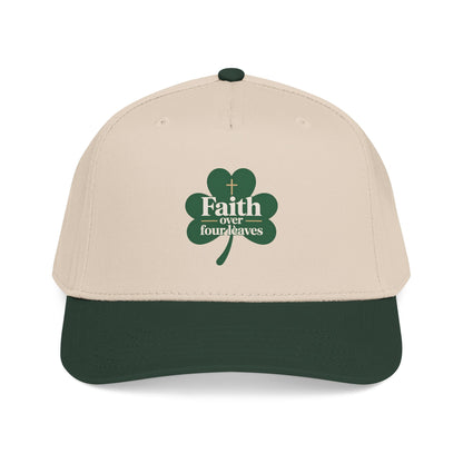 Faith Over Four Leaves Shamrock Mid Profile Baseball Cap | Religious St. Patrick's