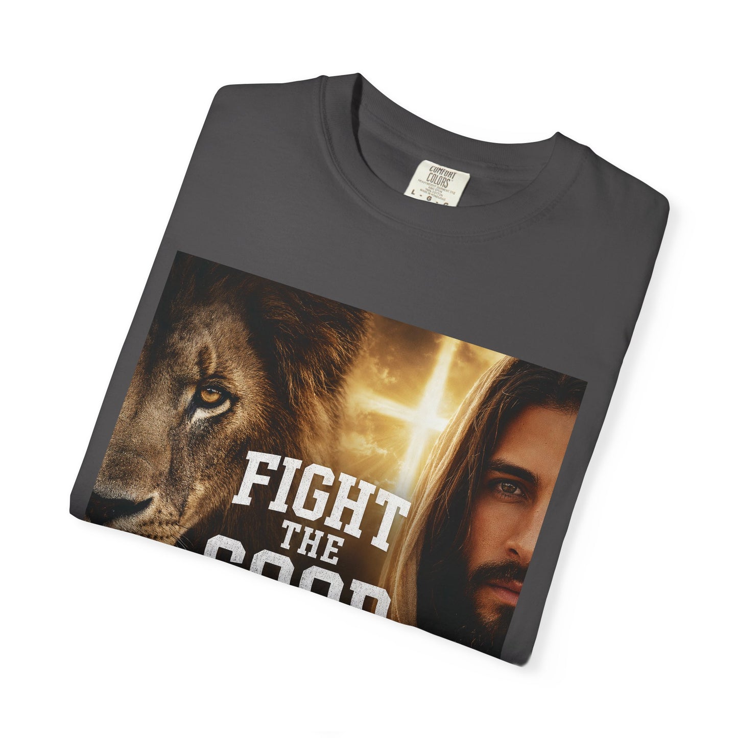 Fight the Good Fight T-shirt | Jesus and Lion Faith Graphic