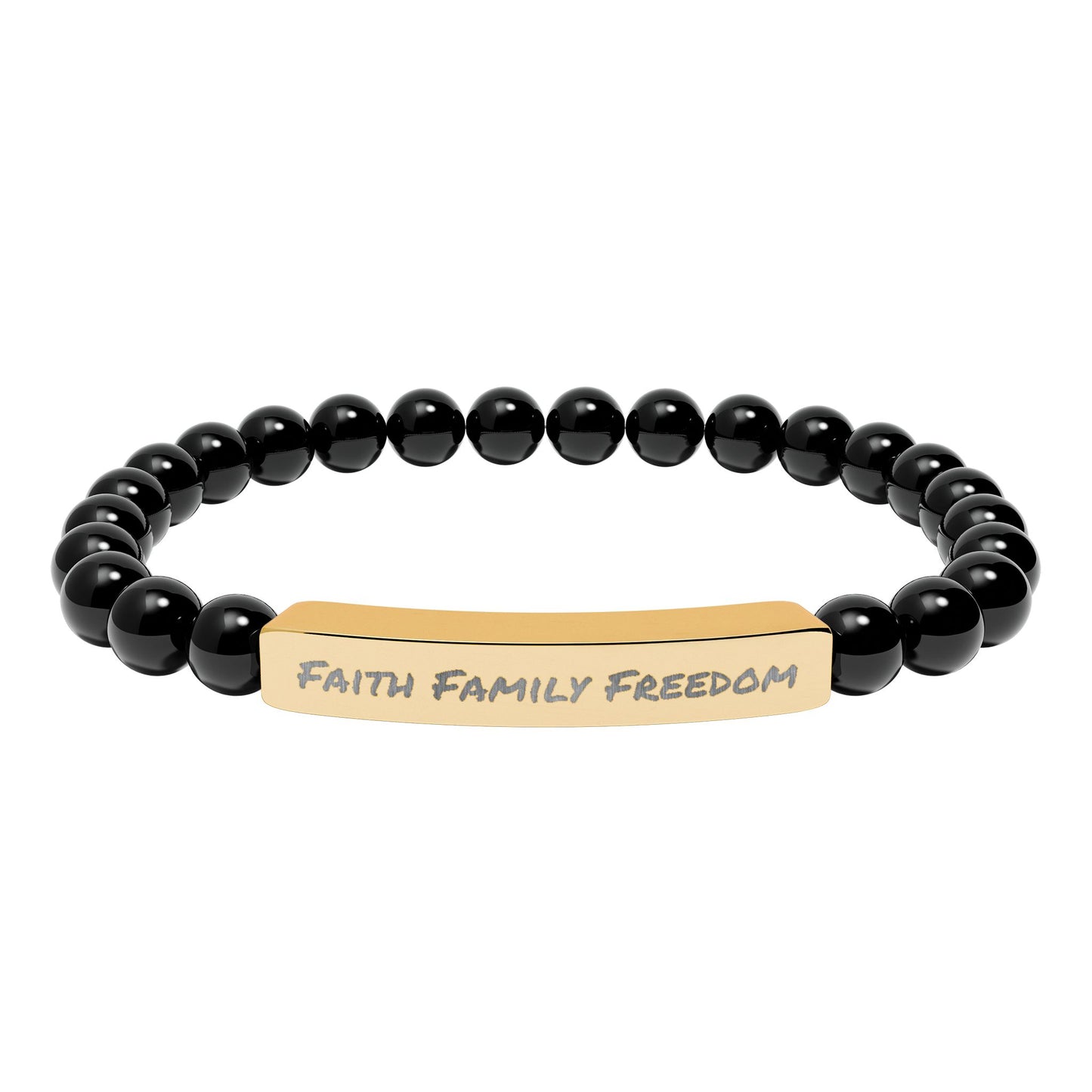 Faith Family Freedom Stone Bar Bracelet | Engraved Beaded Bracelet