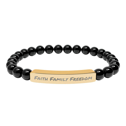 Faith Family Freedom Stone Bar Bracelet | Engraved Beaded Bracelet