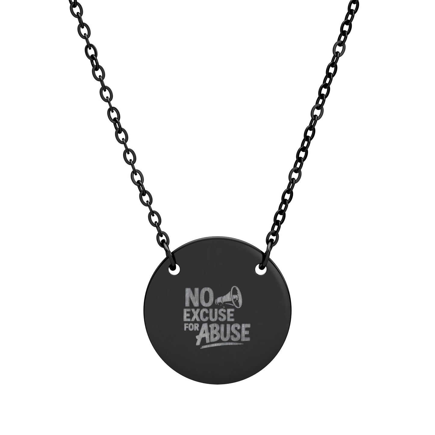 No Excuse For Abuse Circle Necklace | Engraved Awareness Pendant