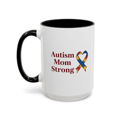 Autism Mom Strong mug | Accent Coffee Mug with Puzzle Ribbon