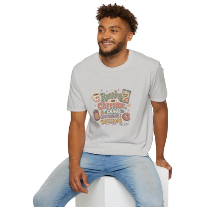 Running on Caffeine & Chaos T-Shirt | Coffee Mug Donut Illustration