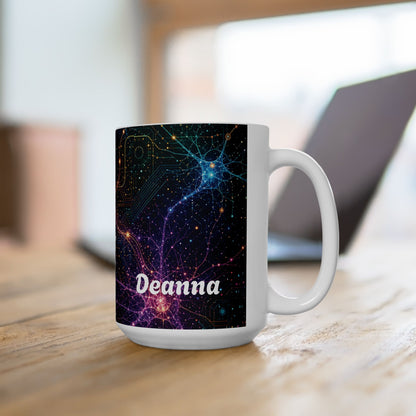 Abstract Neon Circuitry Galactic Pattern Mug | Space Tech Coffee Cup