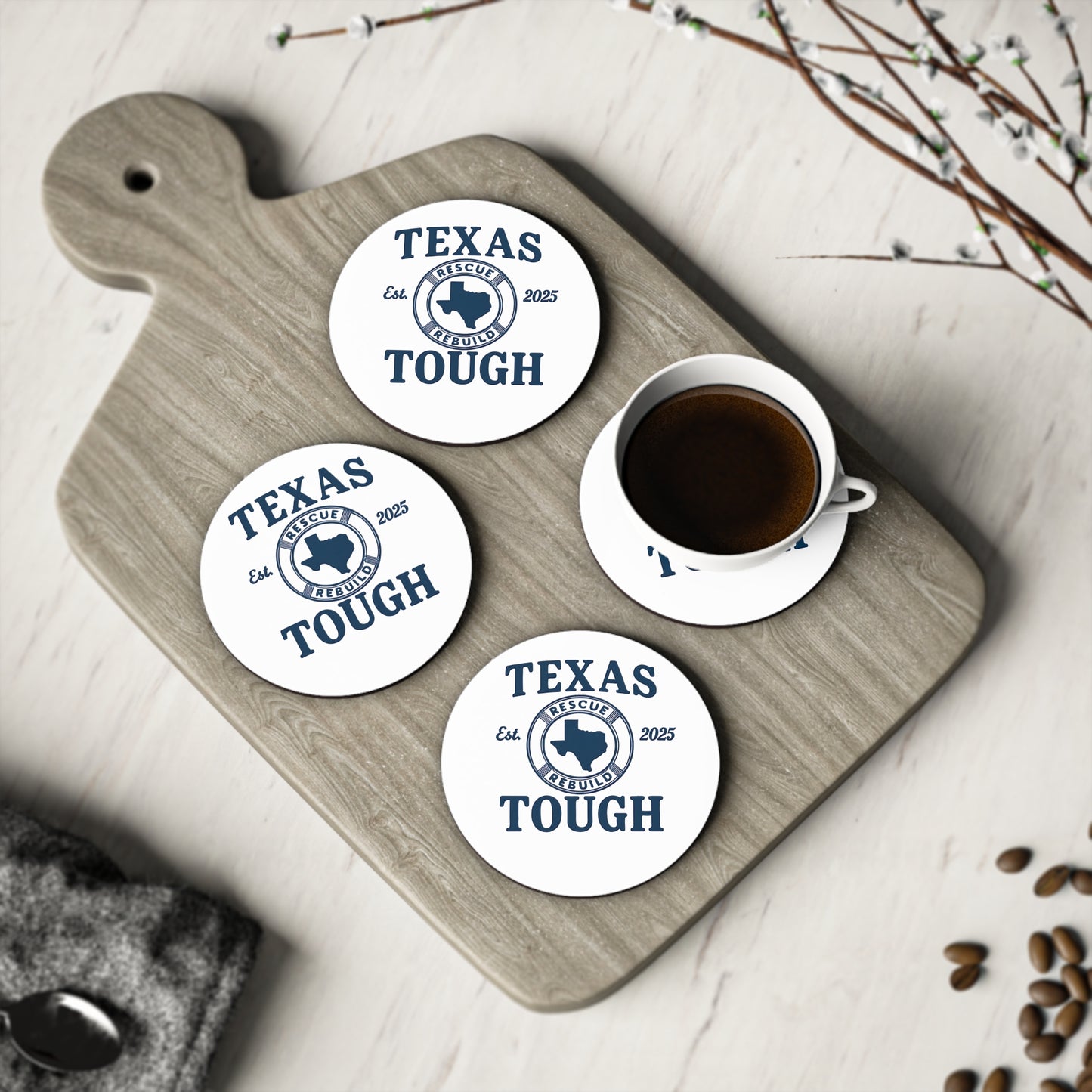 Coasters, Texas Tough Rescue and Rebuild design - strength through tragedy, Drink Coasters, Home Decor, Housewarming Gift, Texas Pride,