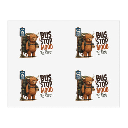 Bus Stop Mood Too Early Sticker Sheet | Highland Cow Sticker, Travel Coffee Decal