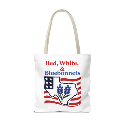 Texas Patriot Tote Bag, Red White and Bluebonnets, Independence Day Accessory, Summer Travel Bag, Gift for Texans, Stylish Grocery Tote
