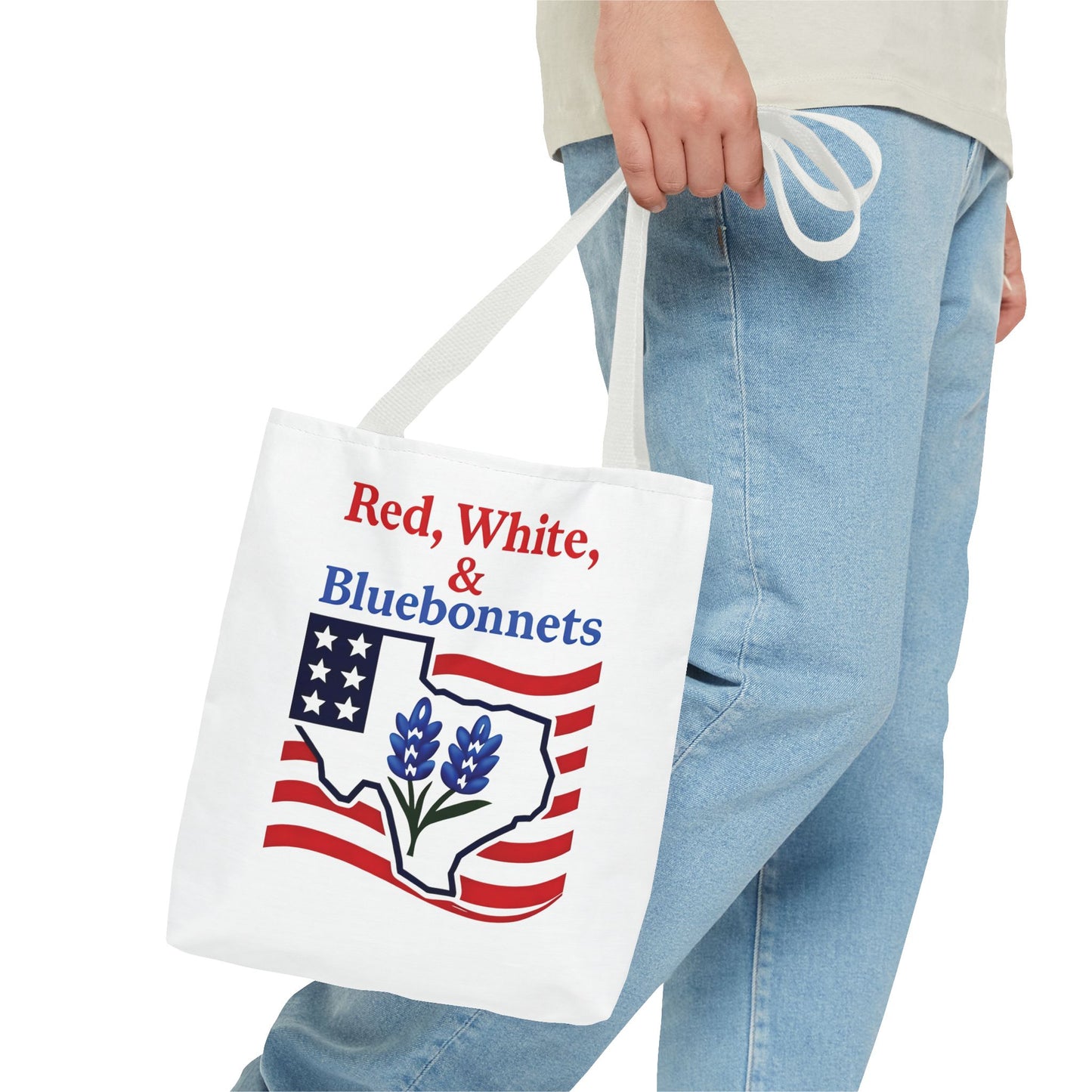 Texas Patriot Tote Bag, Red White and Bluebonnets, Independence Day Accessory, Summer Travel Bag, Gift for Texans, Stylish Grocery Tote
