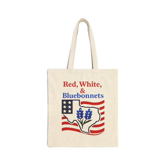 Patriotic Cotton Canvas Tote Bag - Red, White, and Bluebonnets, Eco-Friendly Shopping, Gift for Texas Lovers, Independence Day, Casual [...]