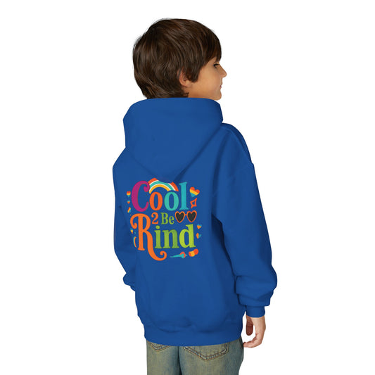 Cool 2 Be Kind Hoodie | Youth Hooded Sweatshirt, Colorful Rainbow Kindness Design