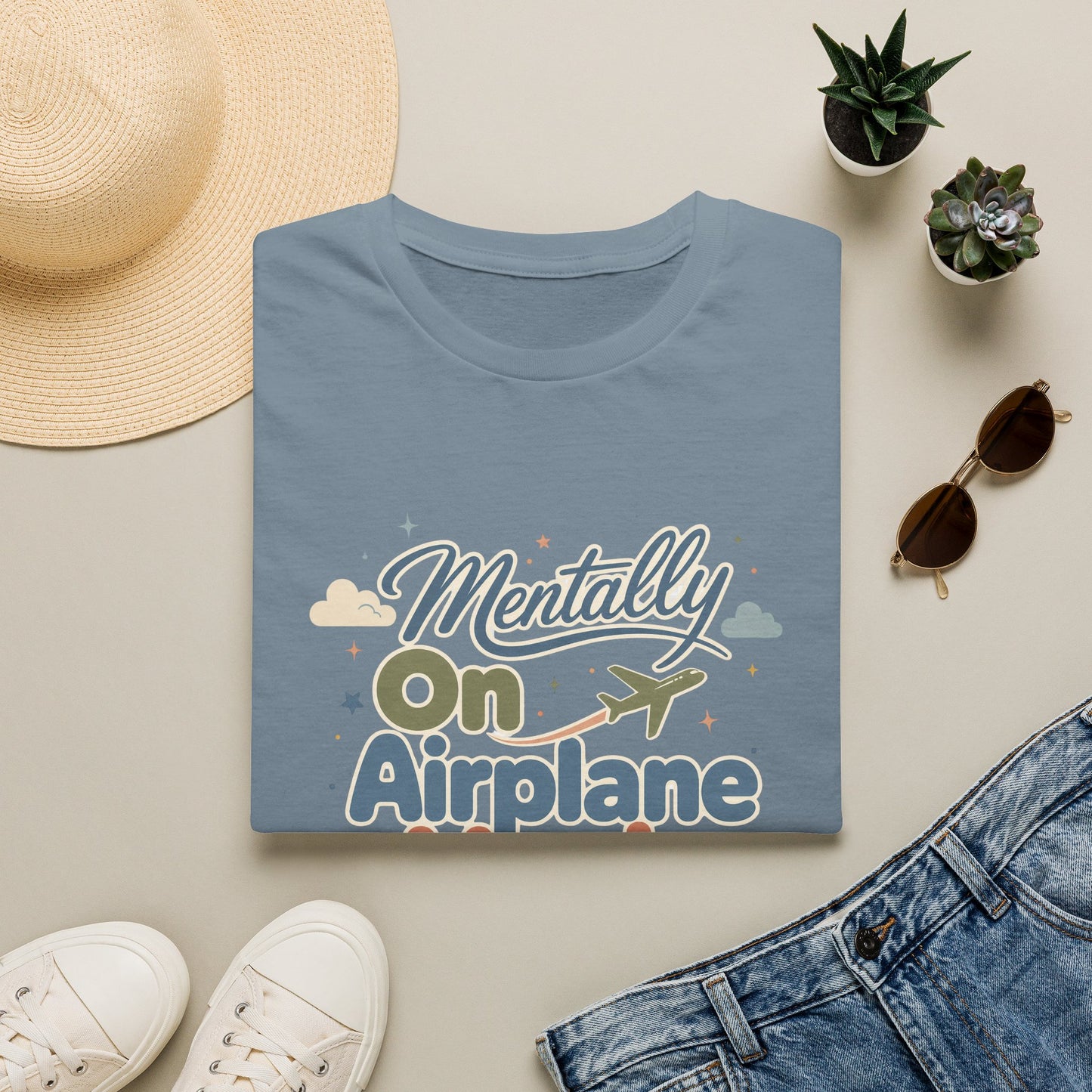 Mentally On Airplane Mode T-Shirt | Travel Plane Graphic