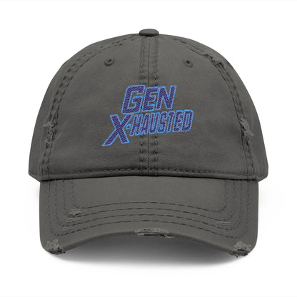 Embroidered Hat, Gen X-Hausted Distressed Dad Cap, Funny Gift for Gen X, Vintage Gen X Apparel, Retro Gen X Accessories, Embroidery Baseball