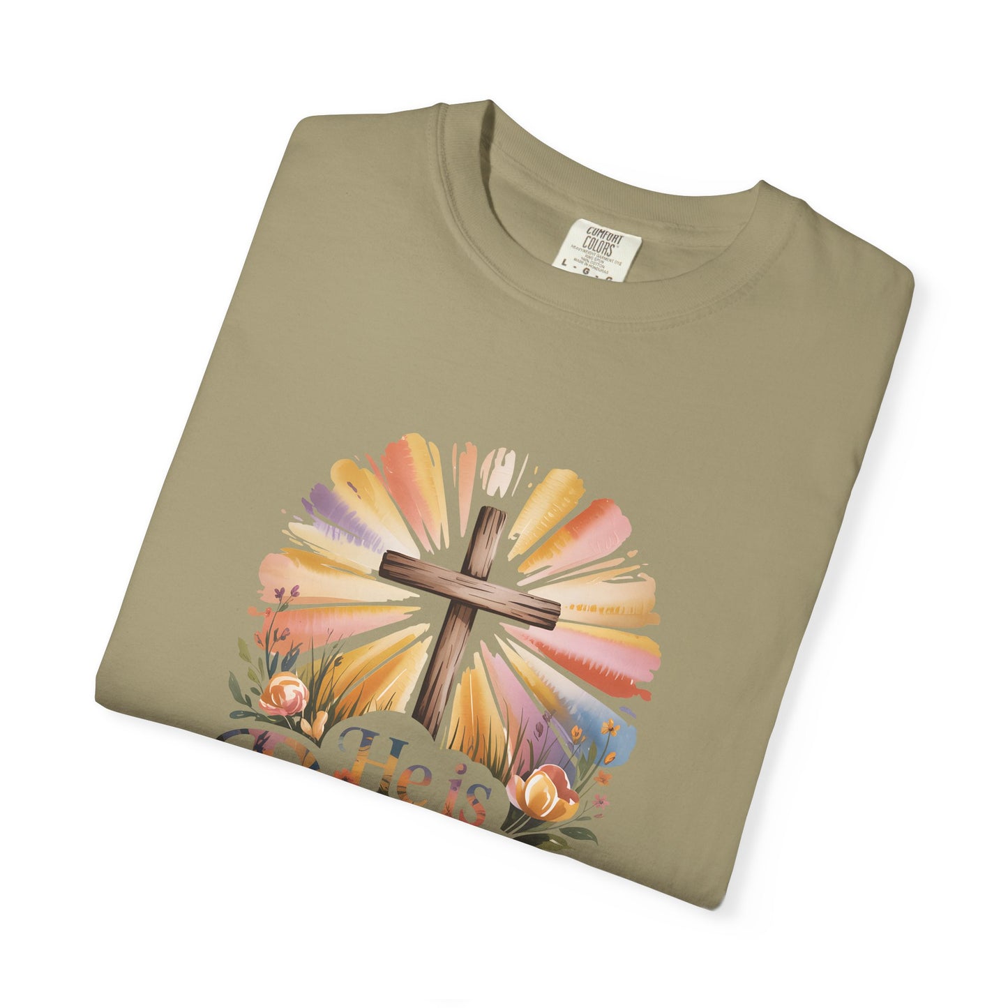 He Is Risen cross sunrise design T-Shirt | Easter faith floral