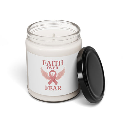 Faith Over Fear Scented Candle for Healing & Hope | 9oz Aromatherapy Gift | Inspirational Home Decor, Self-Care, Cancer Awareness