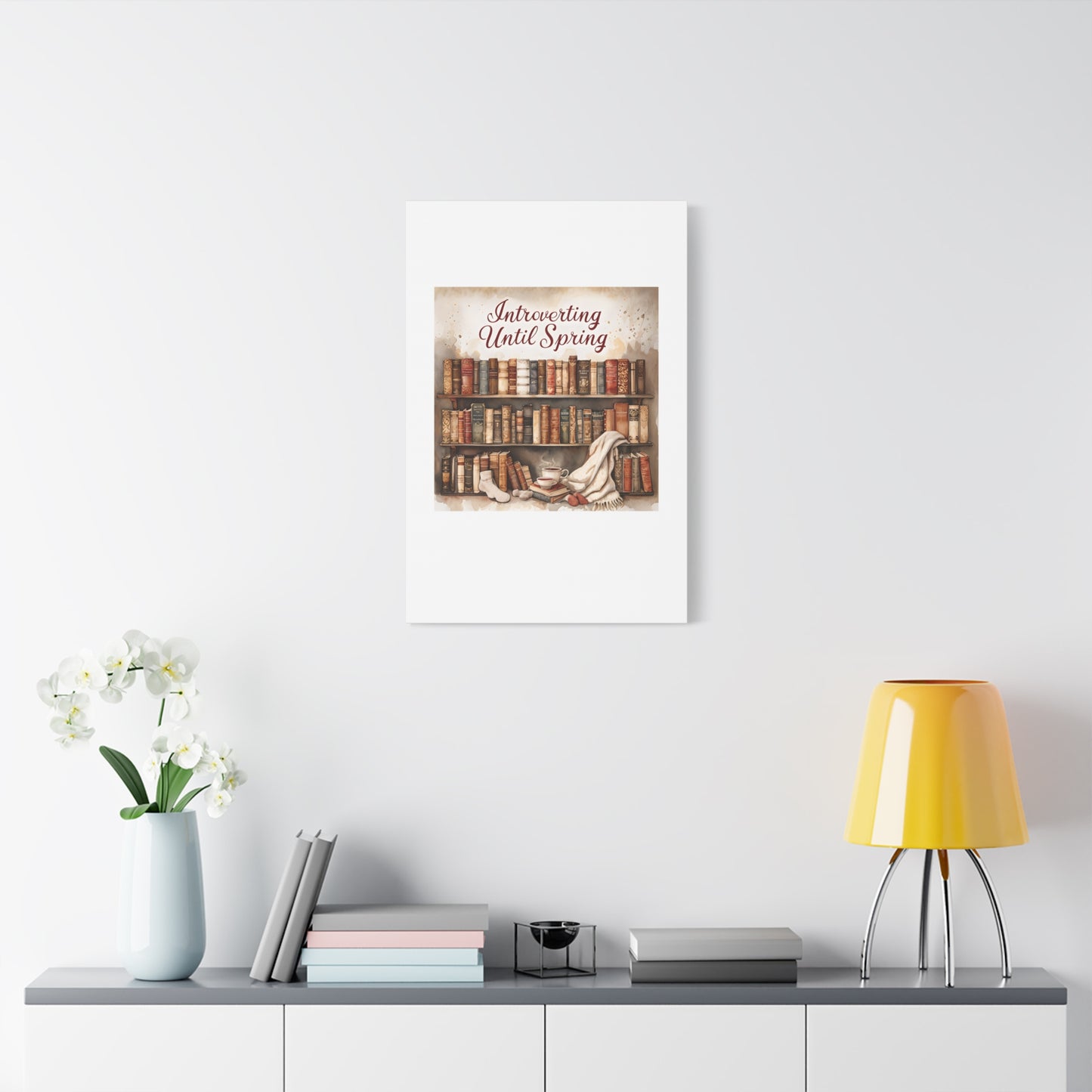 Cozy Wall Art, Introverting Until Spring Quote, Home Decor, Book Lover Gift, Spring Decor, Library Aesthetic