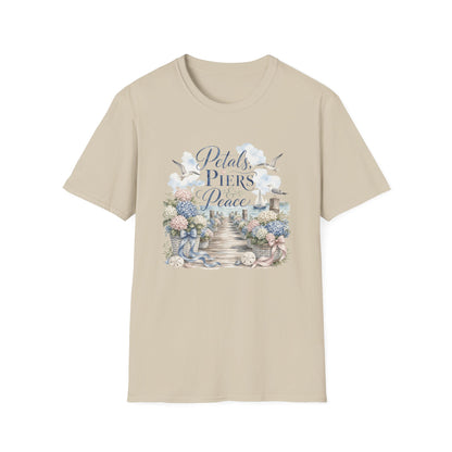 Petals Piers Peace T-Shirt | Coastal Lighthouse Floral Seagulls Design