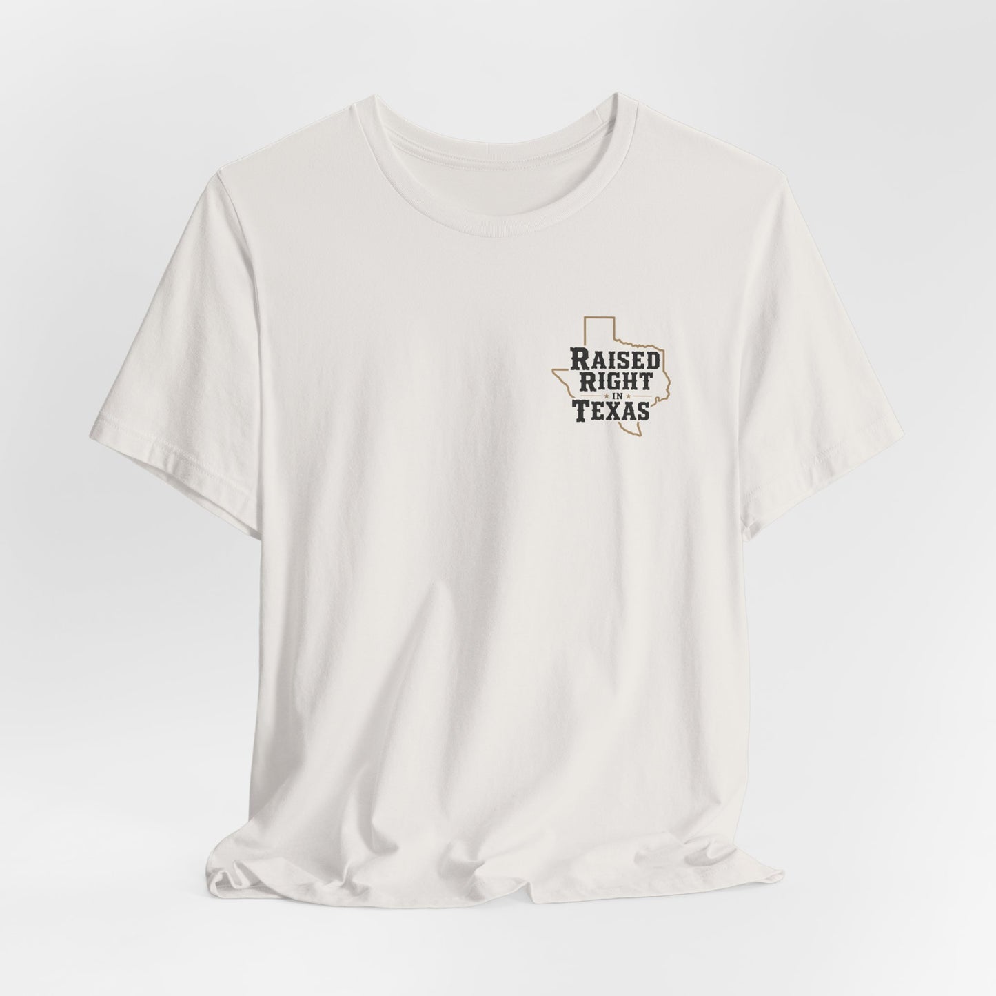 Raised Right in Texas T-Shirt | Texas Outline, Typographic Western Design