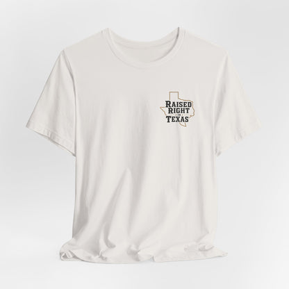 Raised Right in Texas T-Shirt | Texas Outline, Typographic Western Design