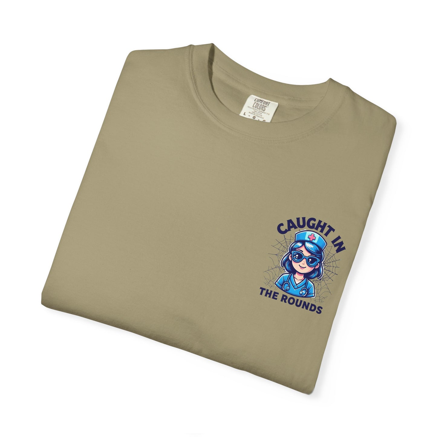Unisex Graphic Tee - 'Caught in the Rounds', Casual Wear, Gift for Friends, Comfortable Everyday Tee, Fun Summer Shirt, Halloween Nurse