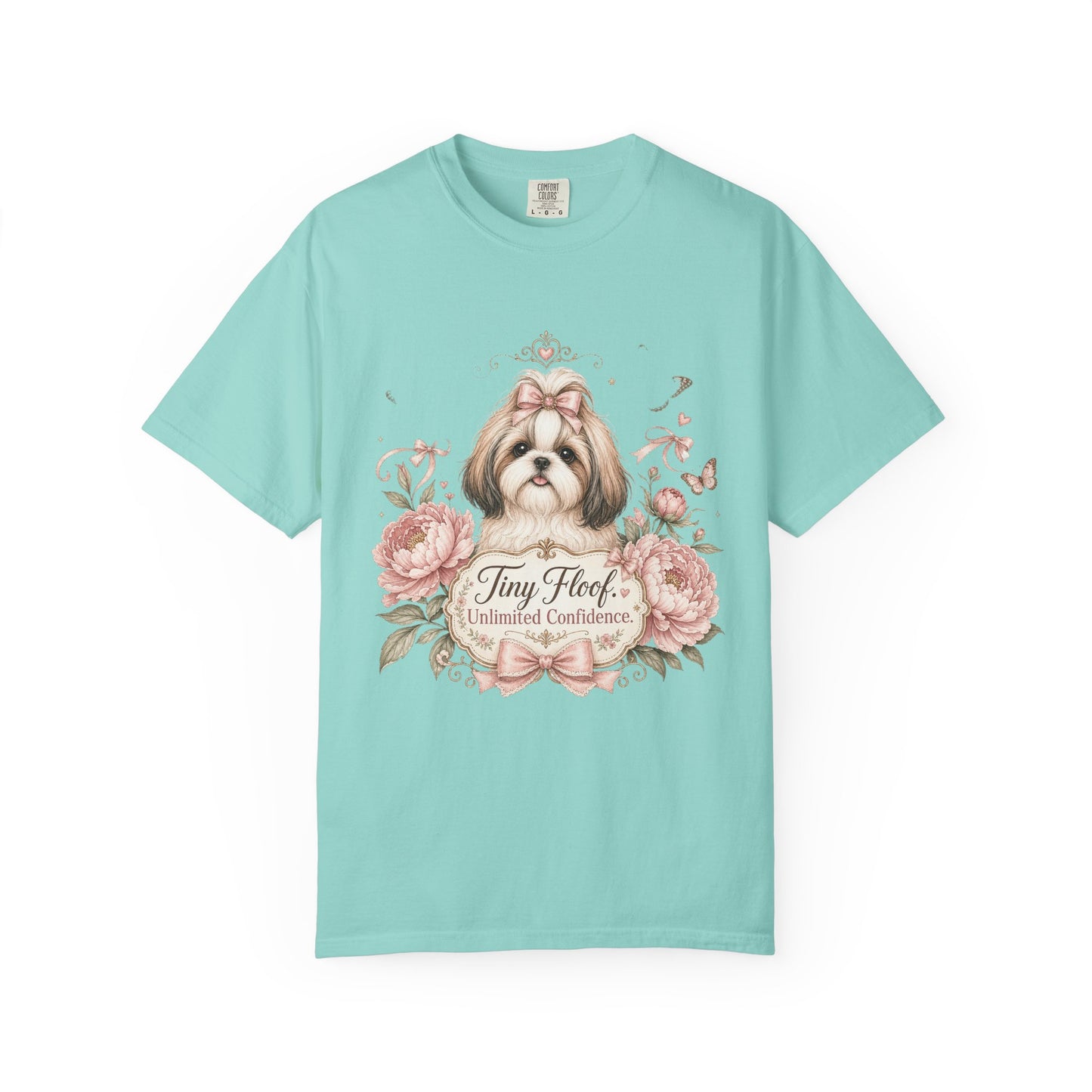 Shih Tzu Floral Portrait T-Shirt | Tiny Floof Illustration, Pink Roses