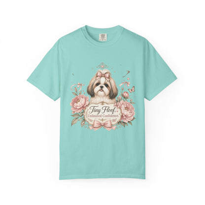 Shih Tzu Floral Portrait T-Shirt | Tiny Floof Illustration, Pink Roses