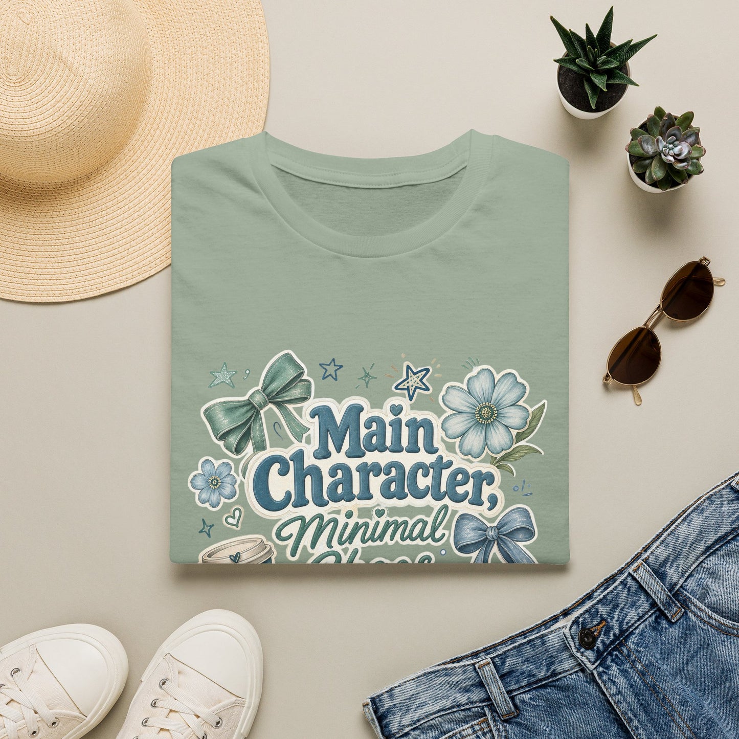 Main Character Minimal Chaos T-Shirt | Floral Bows Stars Design
