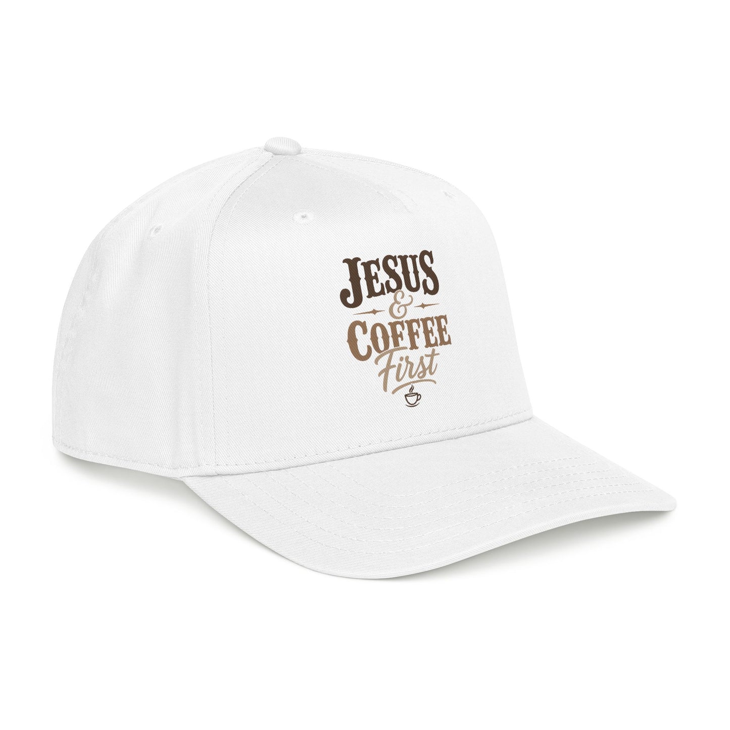 Jesus & Coffee First Mid Profile Baseball Cap | Christian Script Logo