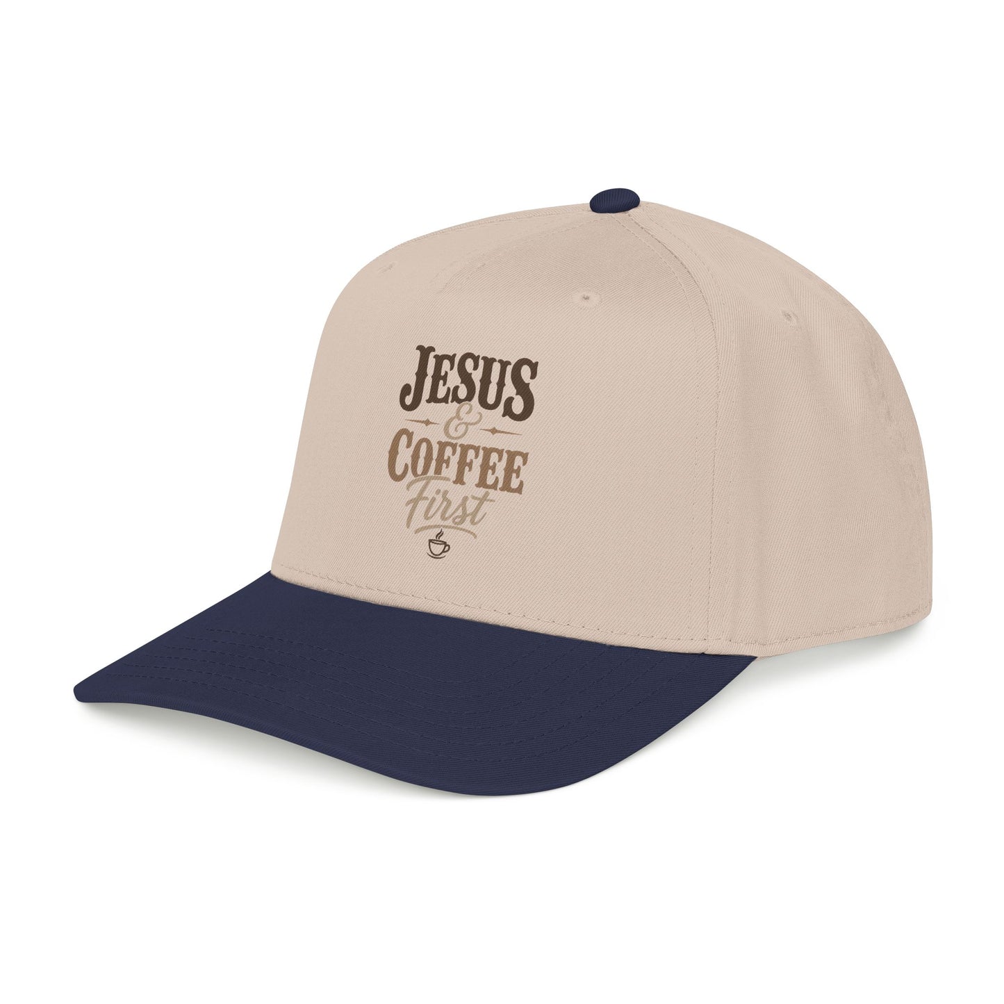 Jesus & Coffee First Mid Profile Baseball Cap | Christian Script Logo