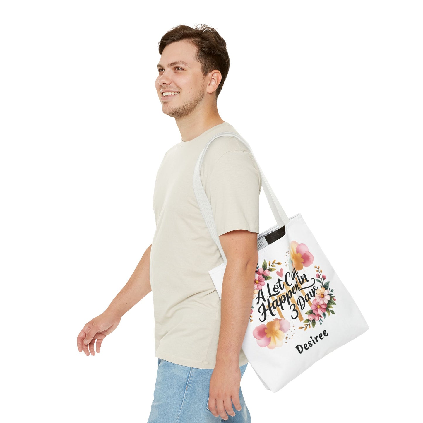 A Lot Can Happen in 3 Days Easter Faith Tote Bag | Floral Script Personalized Name