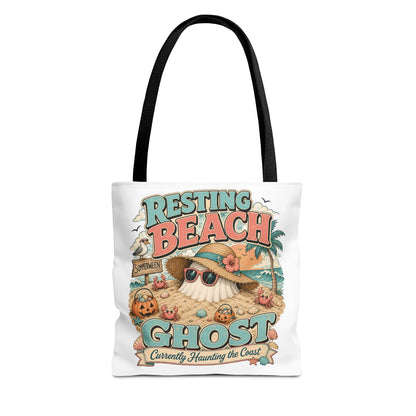 Resting Beach Ghost Tote Bag | Halloween Beach Ghost Illustration
