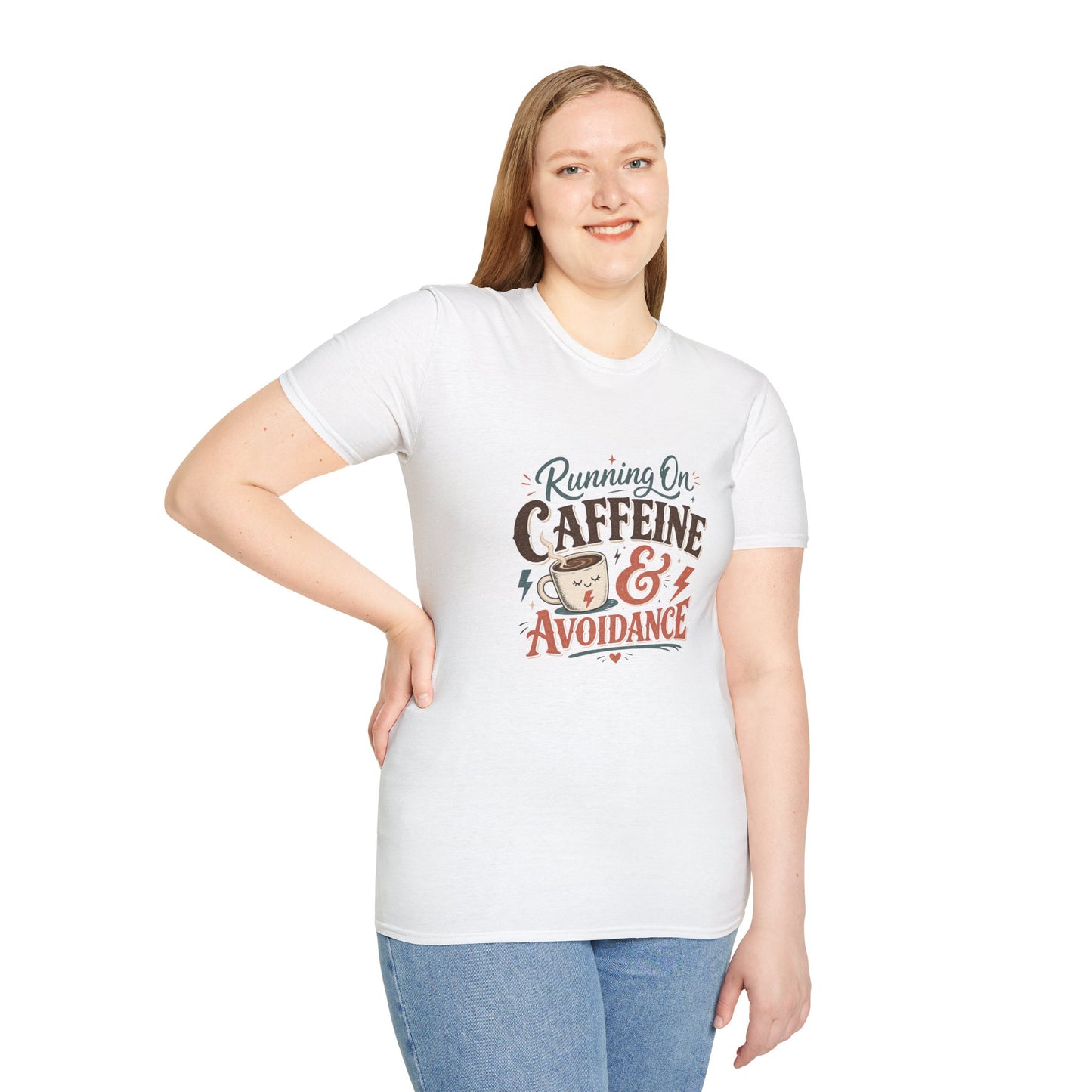 Running On Caffeine & Avoidance T-Shirt | Funny Coffee Quote Tee