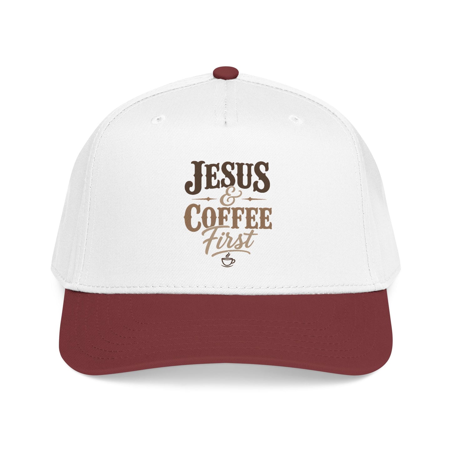 Jesus & Coffee First Mid Profile Baseball Cap | Christian Script Logo