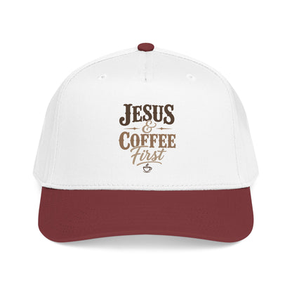 Jesus & Coffee First Mid Profile Baseball Cap | Christian Script Logo