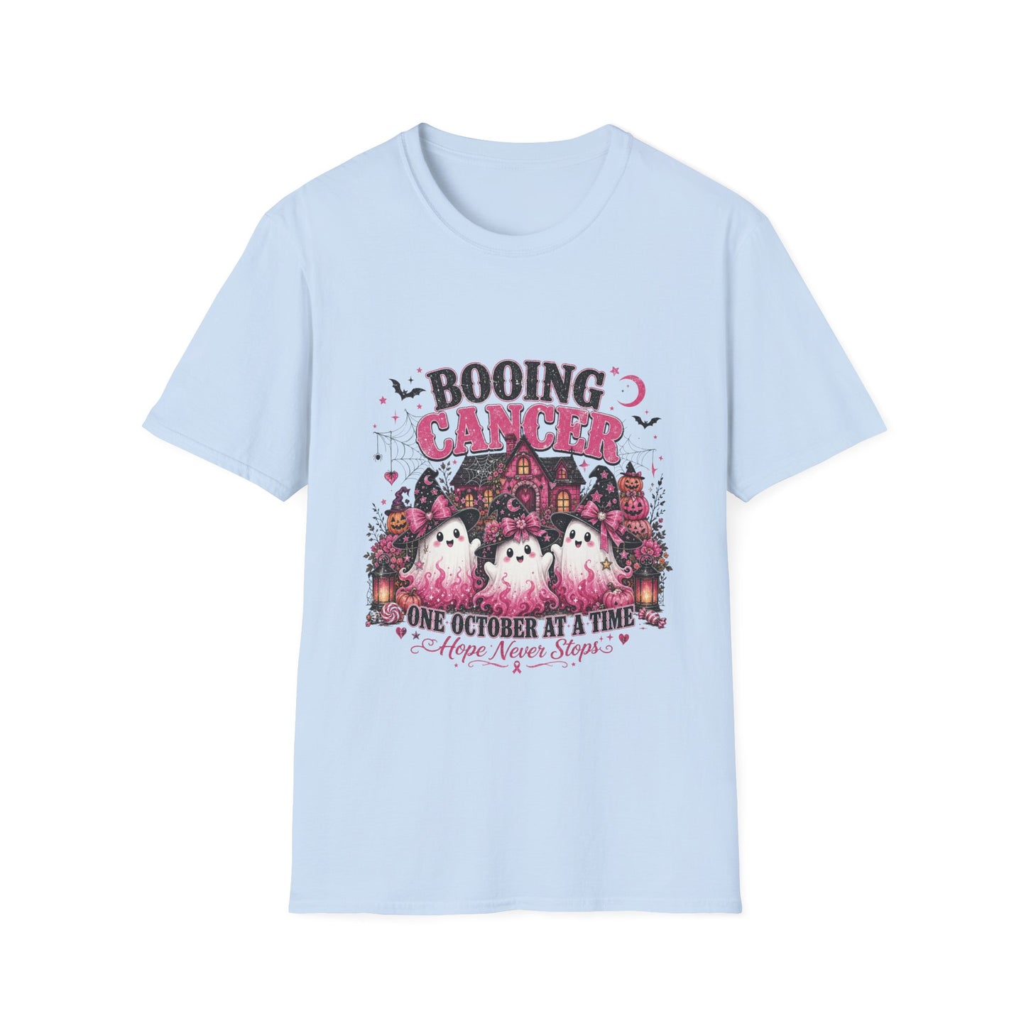 Booing Cancer T-Shirt | Halloween Haunted House, Ghosts, Pink Ribbon Awareness