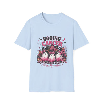 Booing Cancer T-Shirt | Halloween Haunted House, Ghosts, Pink Ribbon Awareness