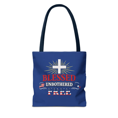 Blessed Unbothered Free Cross tote bag | patriotic faith design