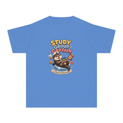 Study Group Captain Youth Tee | Sloth Studying Snacks Graphic