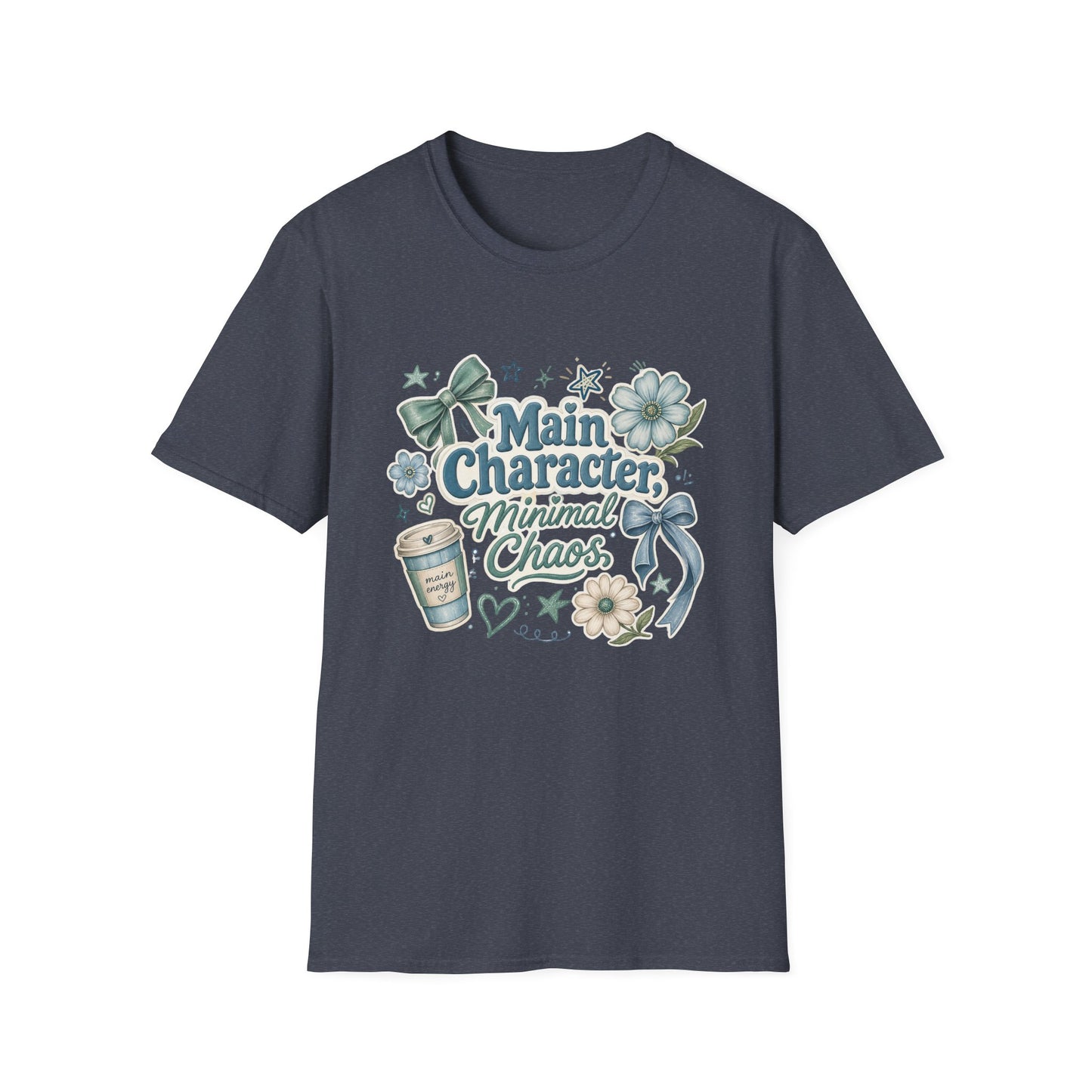 Main Character Minimal Chaos T-Shirt | Floral Bows Stars Design