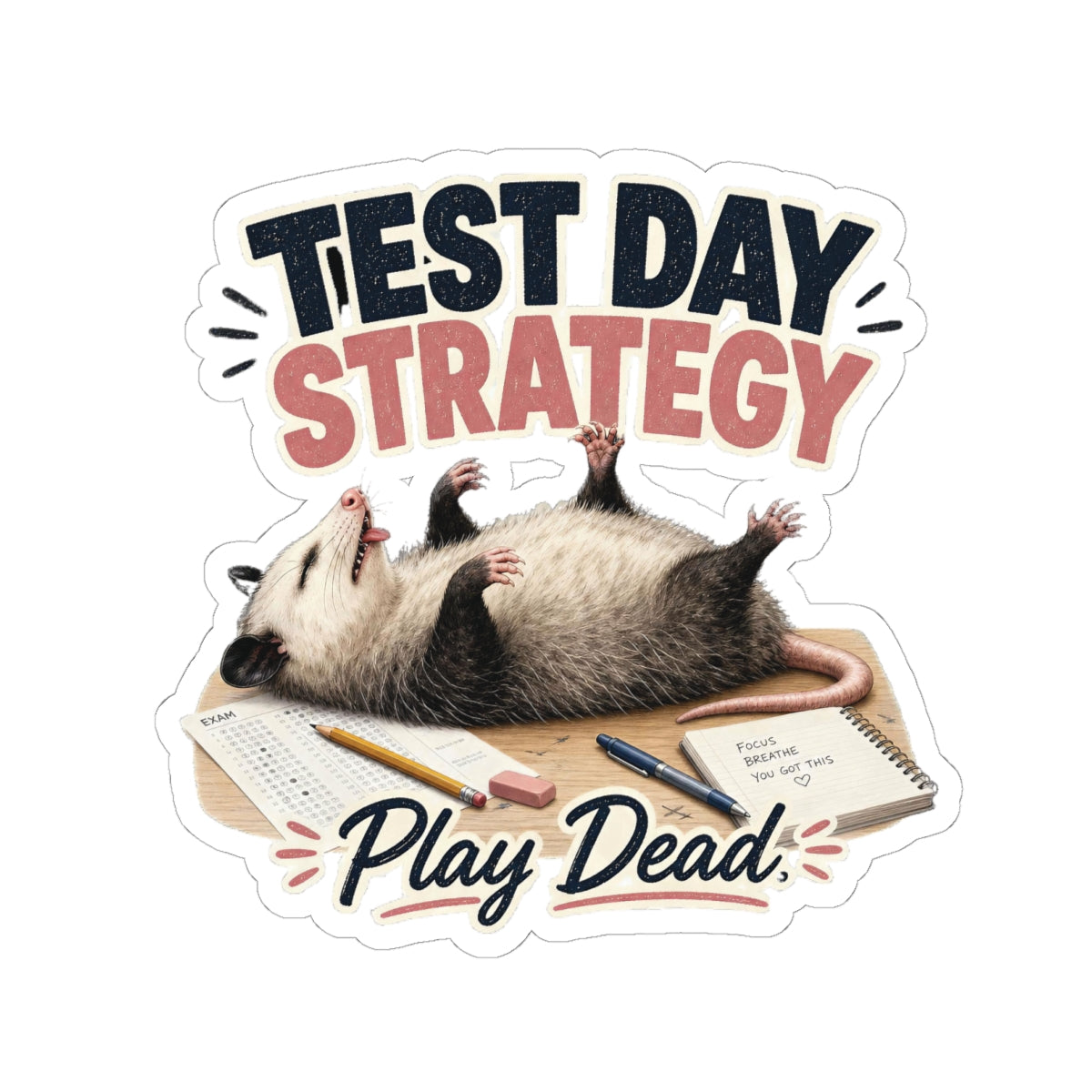 Test Day Strategy Play Dead Sticker | Kiss-Cut Study Humor