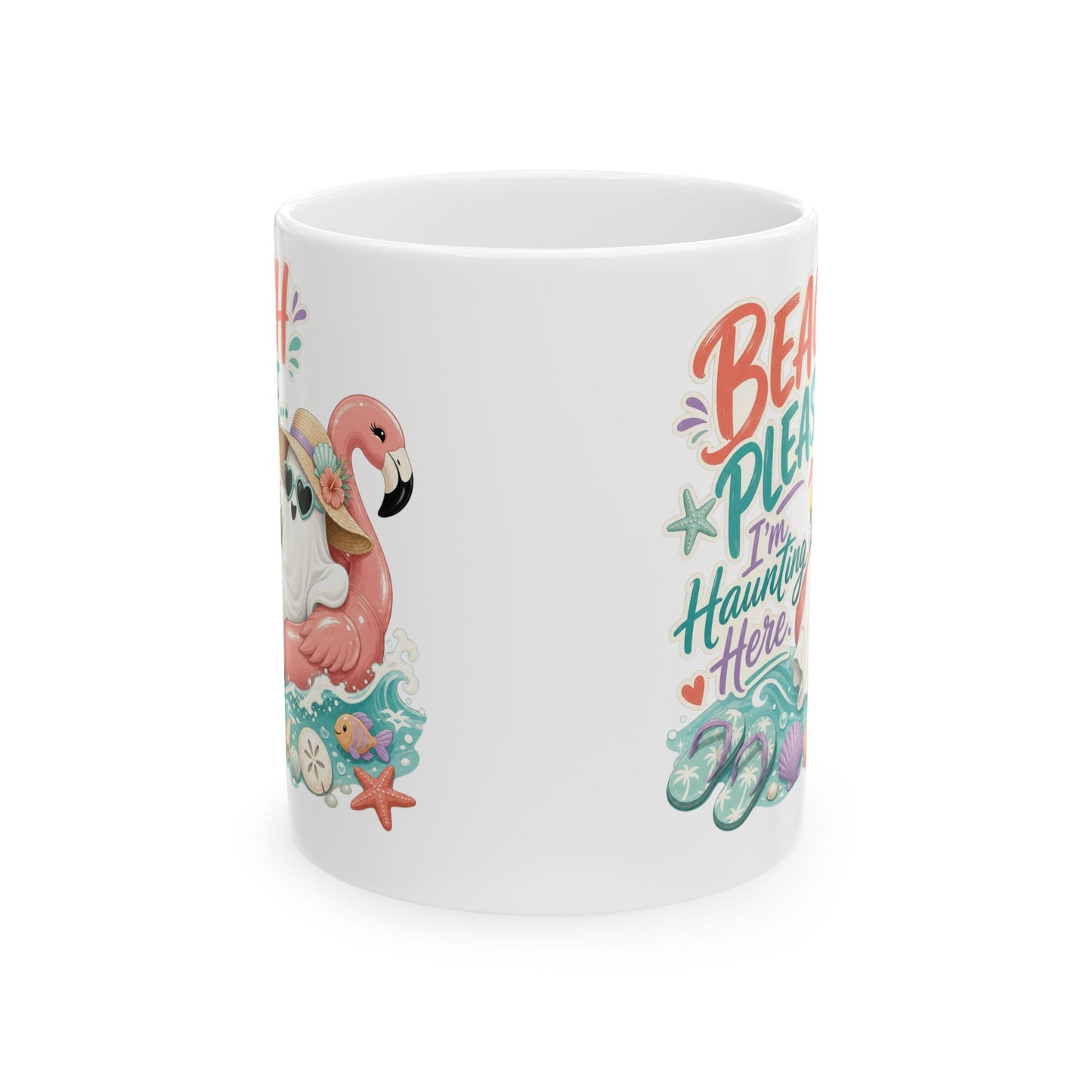 Beach Please Flamingo Mug | Tropical Seashell Vacation Coffee Cup
