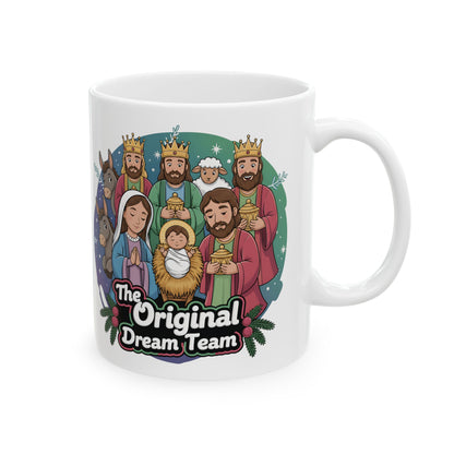 Ceramic Mug, The Original Dream Team Nativity Christmas Mug, Holiday Gift, Nativity Scene Cup, Christmas Decor, 11oz Mug, 15oz Mug