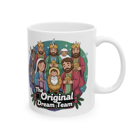 Ceramic Mug, The Original Dream Team Nativity Christmas Mug, Holiday Gift, Nativity Scene Cup, Christmas Decor, 11oz Mug, 15oz Mug