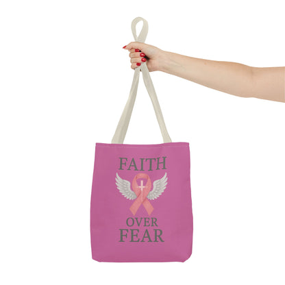 Faith Over Fear Tote Bag - Inspirational, Pink Ribbon, Breast Cancer Awareness, Motivational Gift, Everyday Use