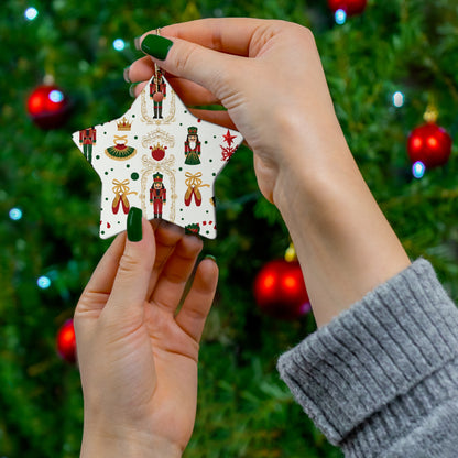 Nutcracker Pattern Ceramic Ornament | Star Shape Christmas Ornament