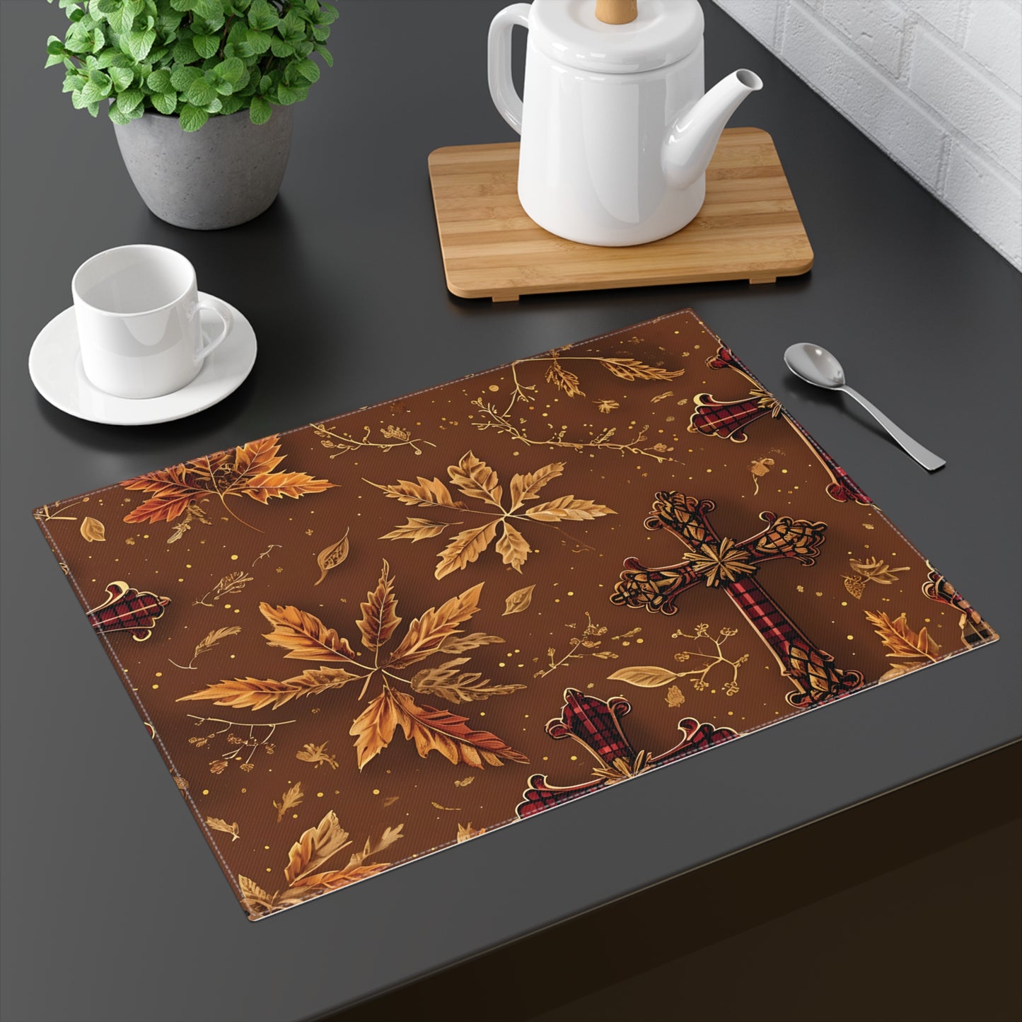 Autumn Cross Floral Placemat, Thanksgiving Table Decor, Rustic Home Decor, Fall Kitchen Table Setting, Harvest Feast Tableware