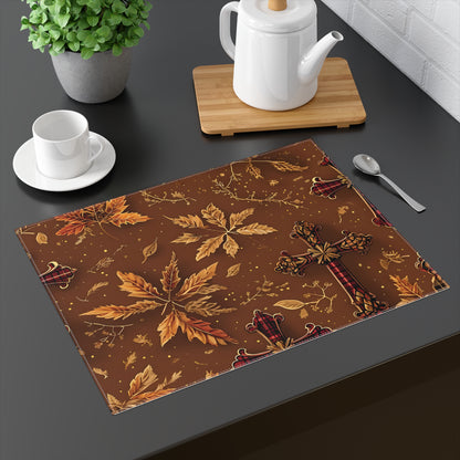 Autumn Cross Floral Placemat, Thanksgiving Table Decor, Rustic Home Decor, Fall Kitchen Table Setting, Harvest Feast Tableware