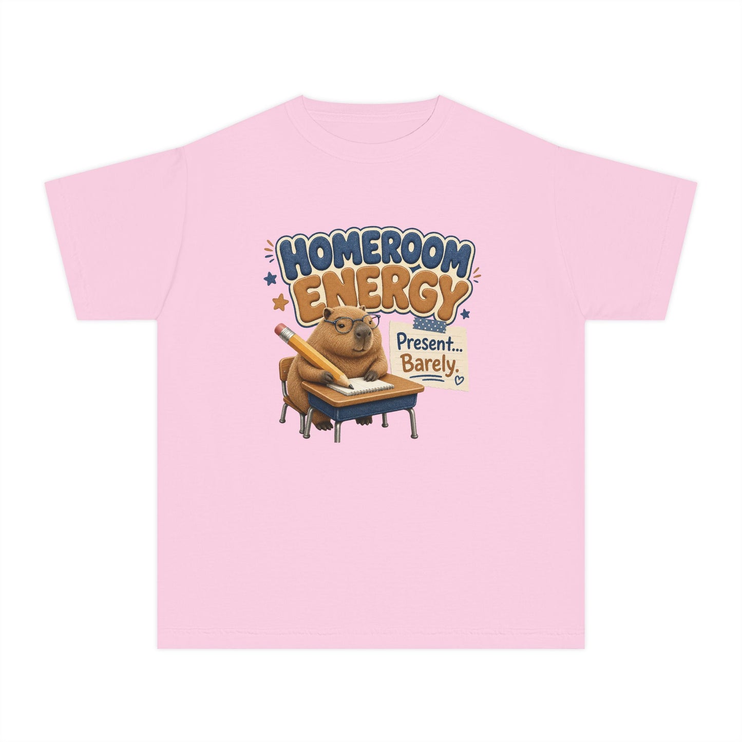 Homeroom Energy Sloth on Desk Youth Tee | Funny School Illustration