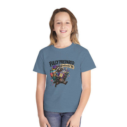 Fully Prepared Raccoon Supplies T-Shirt | Funny Back-to-School Kids Tee