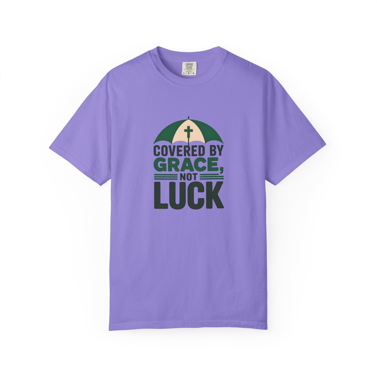 Covered by Grace Not Luck T-Shirt | Christian faith tee, cross graphic