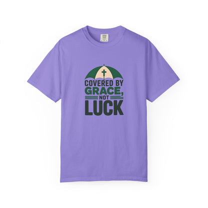 Covered by Grace Not Luck T-Shirt | Christian faith tee, cross graphic